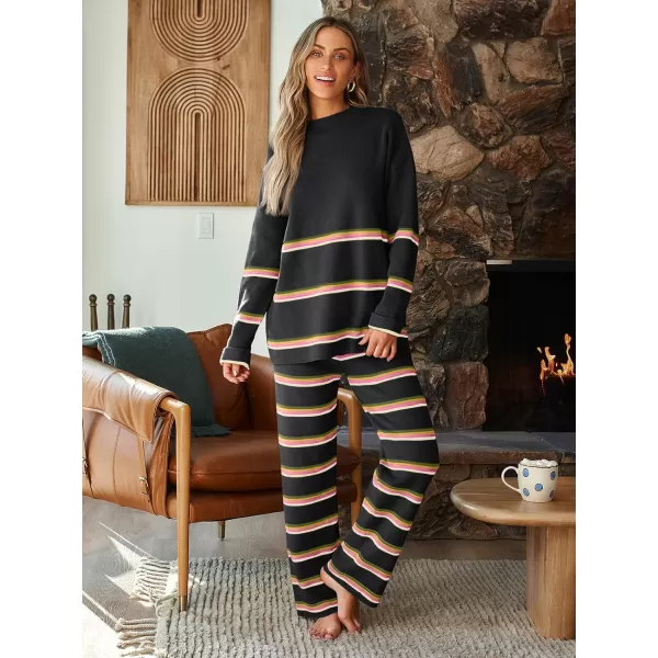 LILLUSORY 2 Piece Outfits for Women 2024 Oversized Striped Sweaters Sets Cozy Knit Sets