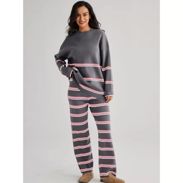 LILLUSORY 2 Piece Outfits for Women 2024 Oversized Striped Sweaters Sets Cozy Knit Sets