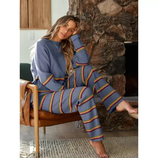 LILLUSORY 2 Piece Outfits for Women 2024 Oversized Striped Sweaters Sets Cozy Knit Sets