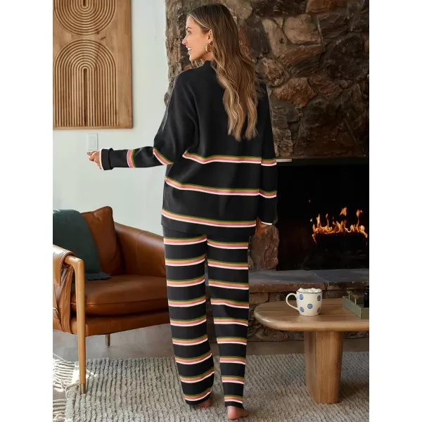 LILLUSORY 2 Piece Outfits for Women 2024 Oversized Striped Sweaters Sets Cozy Knit Sets