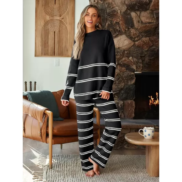 LILLUSORY 2 Piece Outfits for Women 2024 Oversized Striped Sweaters Sets Cozy Knit Sets
