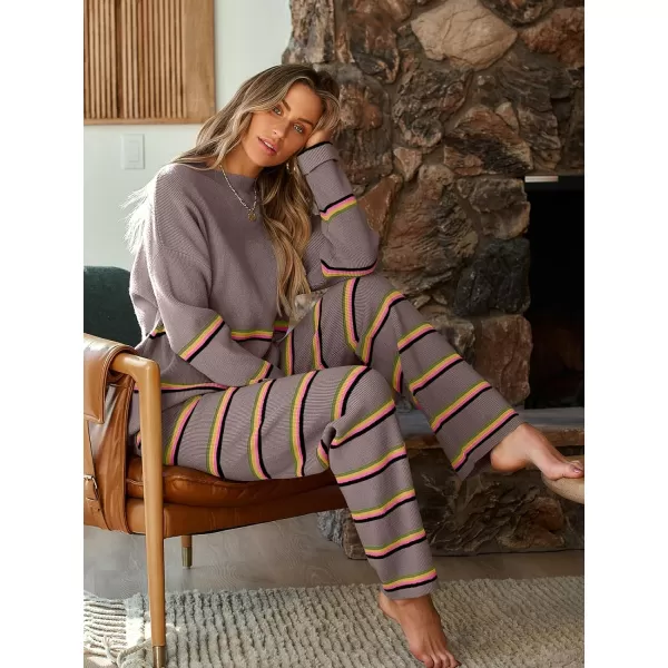 LILLUSORY 2 Piece Outfits for Women 2024 Oversized Striped Sweaters Sets Cozy Knit Sets