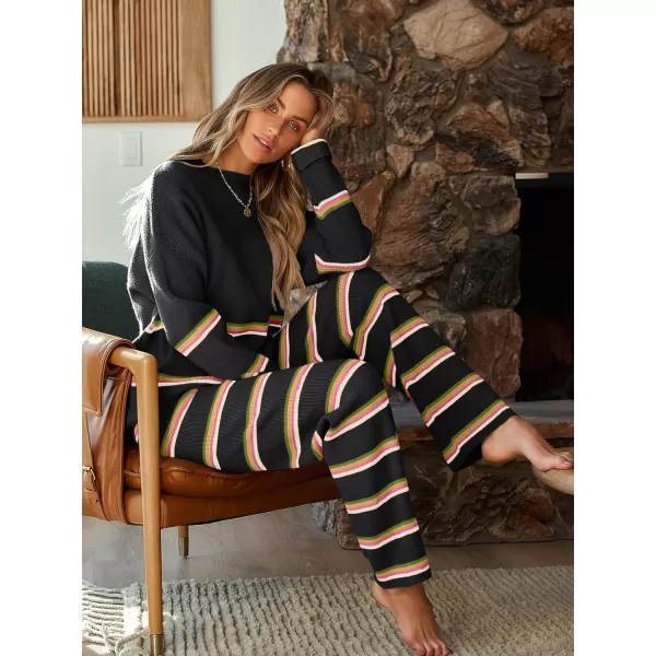 LILLUSORY 2 Piece Outfits for Women 2024 Oversized Striped Sweaters Sets Cozy Knit Sets