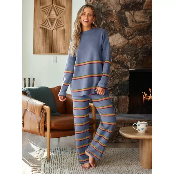 LILLUSORY 2 Piece Outfits for Women 2024 Oversized Striped Sweaters Sets Cozy Knit Sets