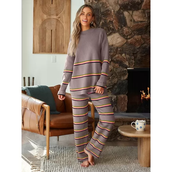 LILLUSORY 2 Piece Outfits for Women 2024 Oversized Striped Sweaters Sets Cozy Knit Sets