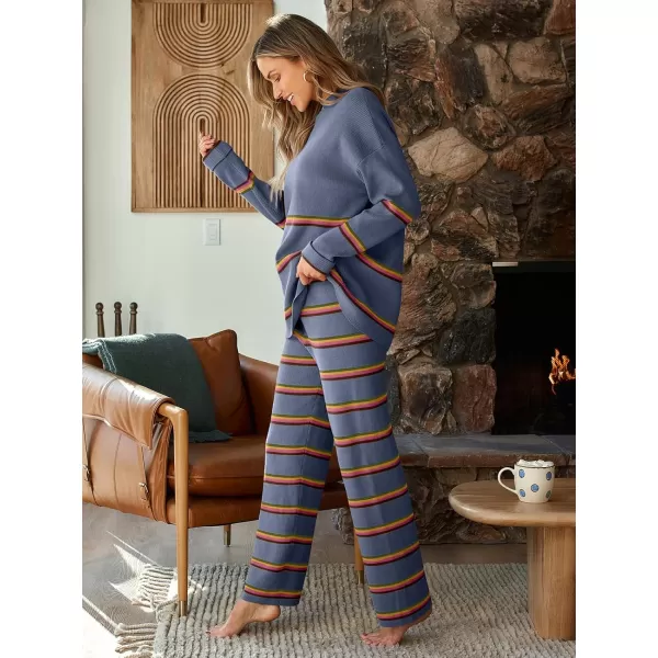 LILLUSORY 2 Piece Outfits for Women 2024 Oversized Striped Sweaters Sets Cozy Knit Sets