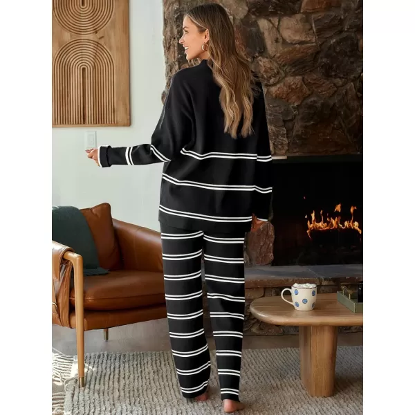 LILLUSORY 2 Piece Outfits for Women 2024 Oversized Striped Sweaters Sets Cozy Knit Sets