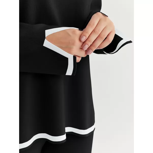 LILLUSORY 2 Piece Outfits for Women Fall Long Sleeve Sweater Set Top Sweat Suits 2023 Knit Pullover Lounge Sets