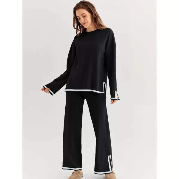 LILLUSORY 2 Piece Outfits for Women Fall Long Sleeve Sweater Set Top Sweat Suits 2023 Knit Pullover Lounge Sets
