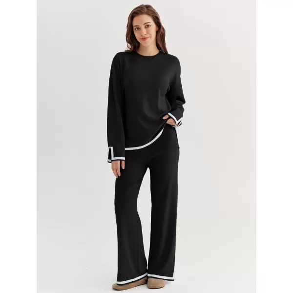LILLUSORY 2 Piece Outfits for Women Fall Long Sleeve Sweater Set Top Sweat Suits 2023 Knit Pullover Lounge Sets