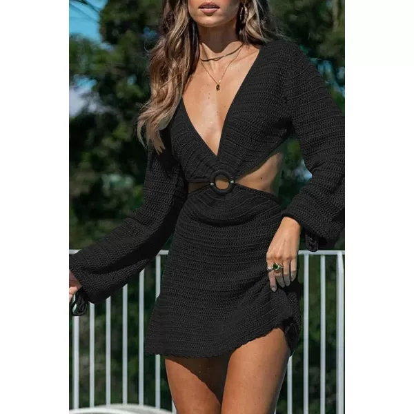 LILLUSORY Swim Cover Up for Women 2023 Summer Swimsuit Coverup Sexy Beach Crochet Dress