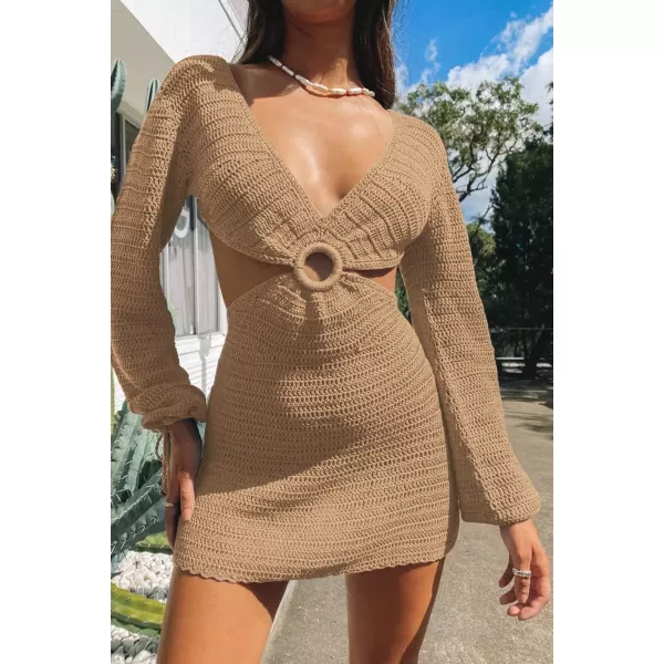 LILLUSORY Swim Cover Up for Women 2023 Summer Swimsuit Coverup Sexy Beach Crochet Dress