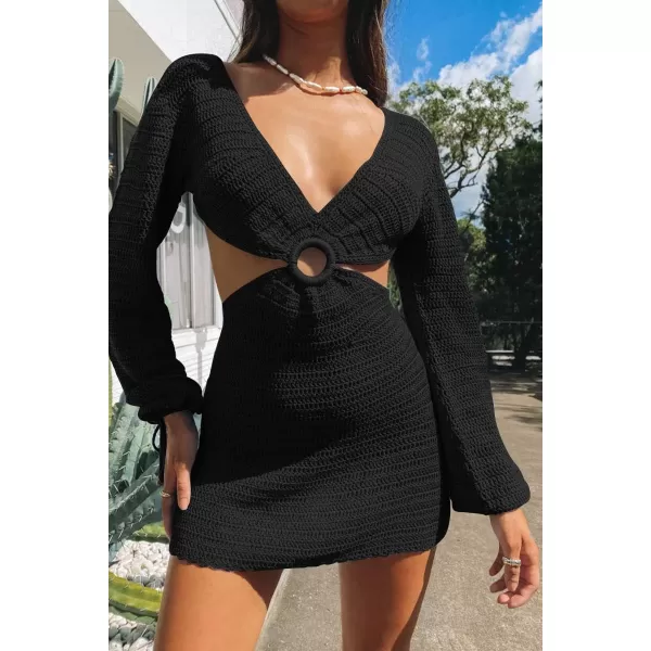 LILLUSORY Swim Cover Up for Women 2023 Summer Swimsuit Coverup Sexy Beach Crochet Dress