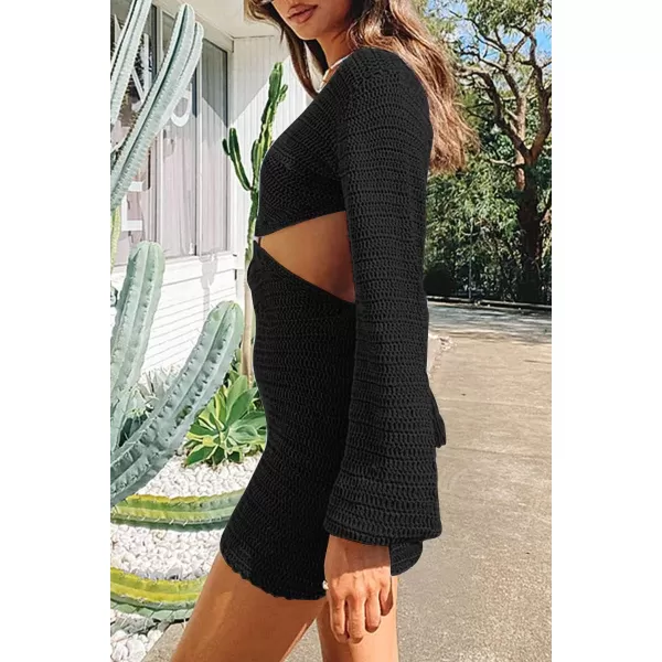 LILLUSORY Swim Cover Up for Women 2023 Summer Swimsuit Coverup Sexy Beach Crochet Dress