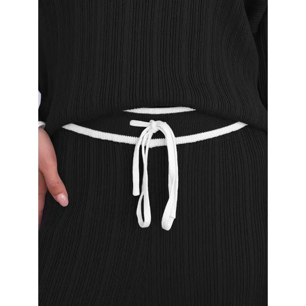LILLUSORY Women's 2 Piece Outfits Knit Lounge Sets V Neck Sweater Top And Wide Leg Pants Sweatsuit