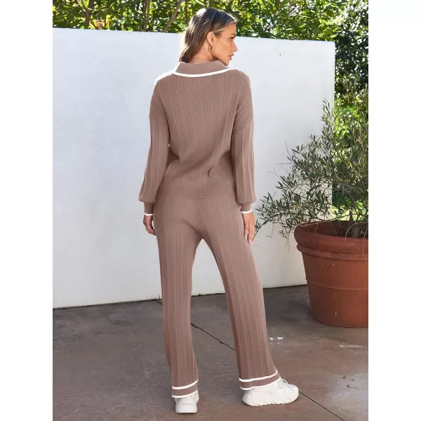 LILLUSORY Women's 2 Piece Outfits Knit Lounge Sets V Neck Sweater Top And Wide Leg Pants Sweatsuit