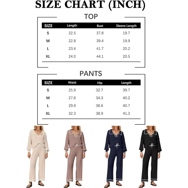 LILLUSORY Women's 2 Piece Outfits Knit Lounge Sets V Neck Sweater Top And Wide Leg Pants Sweatsuit