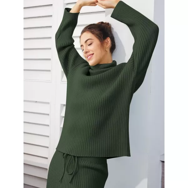 LILLUSORY Women's 2 Piece Outfits Turtleneck Sweaters Lounge Set and Wide Leg Pants Cozy Knit Sweatsuit Sets