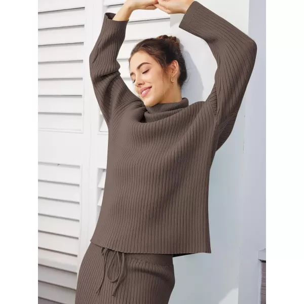 LILLUSORY Women's 2 Piece Outfits Turtleneck Sweaters Lounge Set and Wide Leg Pants Cozy Knit Sweatsuit Sets