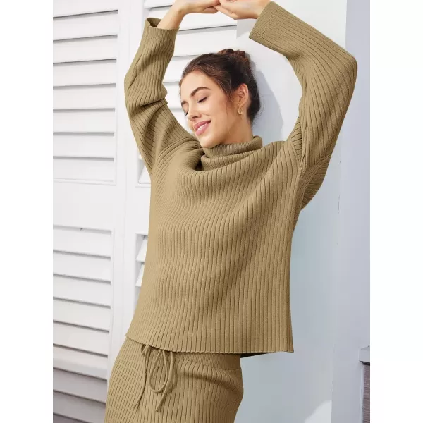 LILLUSORY Women's 2 Piece Outfits Turtleneck Sweaters Lounge Set and Wide Leg Pants Cozy Knit Sweatsuit Sets