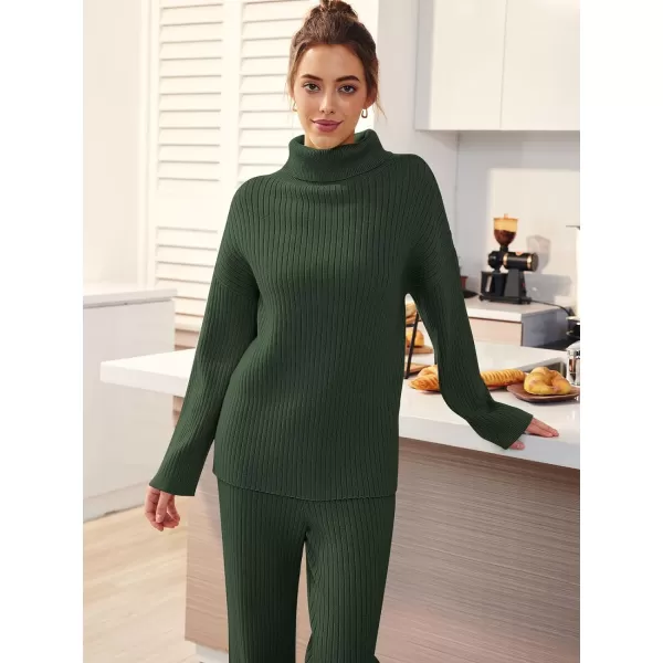 LILLUSORY Women's 2 Piece Outfits Turtleneck Sweaters Lounge Set and Wide Leg Pants Cozy Knit Sweatsuit Sets