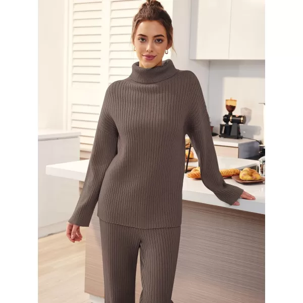 LILLUSORY Women's 2 Piece Outfits Turtleneck Sweaters Lounge Set and Wide Leg Pants Cozy Knit Sweatsuit Sets