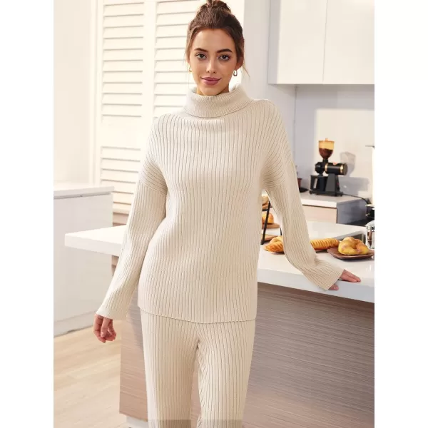 LILLUSORY Women's 2 Piece Outfits Turtleneck Sweaters Lounge Set and Wide Leg Pants Cozy Knit Sweatsuit Sets