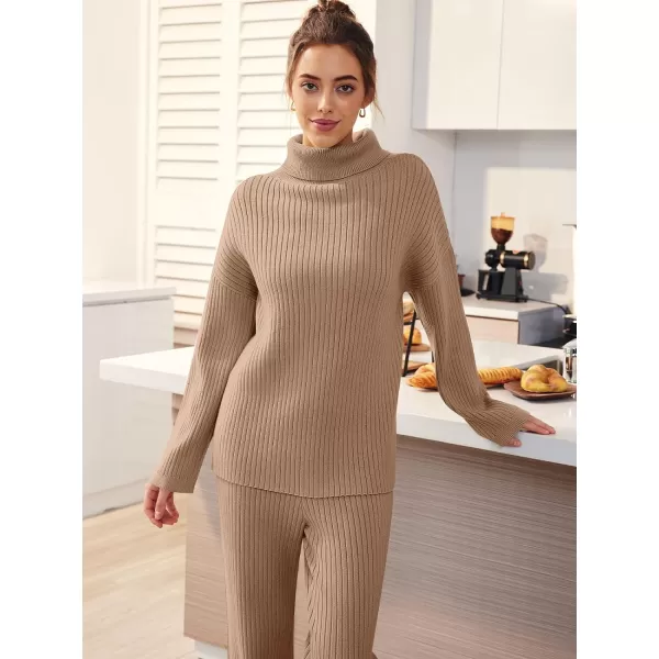 LILLUSORY Women's 2 Piece Outfits Turtleneck Sweaters Lounge Set and Wide Leg Pants Cozy Knit Sweatsuit Sets