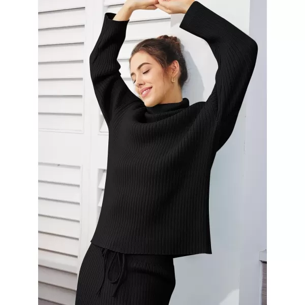 LILLUSORY Women's 2 Piece Outfits Turtleneck Sweaters Lounge Set and Wide Leg Pants Cozy Knit Sweatsuit Sets