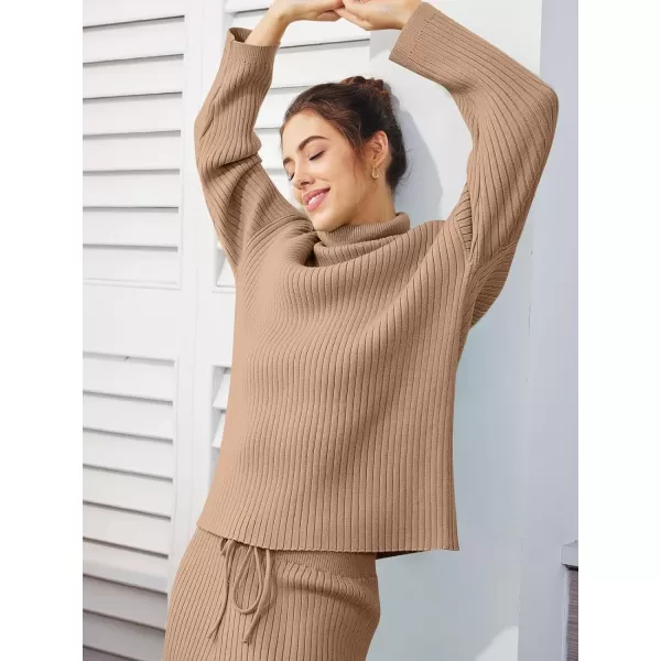 LILLUSORY Women's 2 Piece Outfits Turtleneck Sweaters Lounge Set and Wide Leg Pants Cozy Knit Sweatsuit Sets