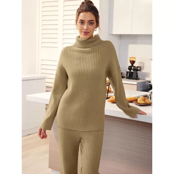 LILLUSORY Women's 2 Piece Outfits Turtleneck Sweaters Lounge Set and Wide Leg Pants Cozy Knit Sweatsuit Sets