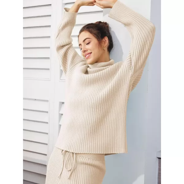 LILLUSORY Women's 2 Piece Outfits Turtleneck Sweaters Lounge Set and Wide Leg Pants Cozy Knit Sweatsuit Sets