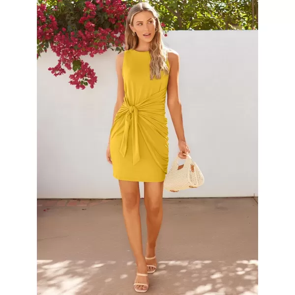 LILLUSORY Women's Casual Sleeveless Bodycon Beach Tank Ruched Mini Dresses