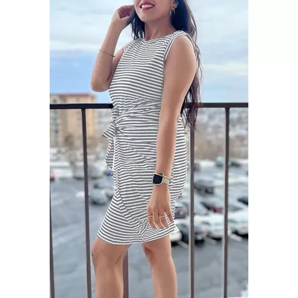 LILLUSORY Women's Casual Sleeveless Bodycon Beach Tank Ruched Mini Dresses