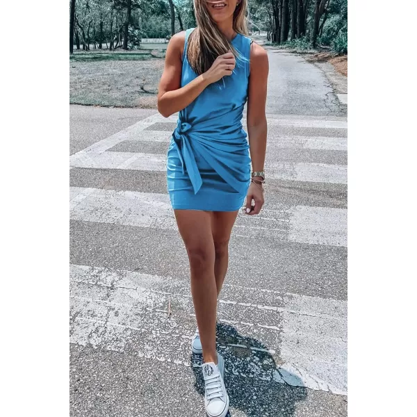 LILLUSORY Women's Casual Sleeveless Bodycon Beach Tank Ruched Mini Dresses