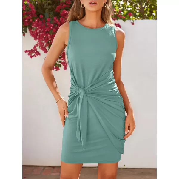 LILLUSORY Women's Casual Sleeveless Bodycon Beach Tank Ruched Mini Dresses