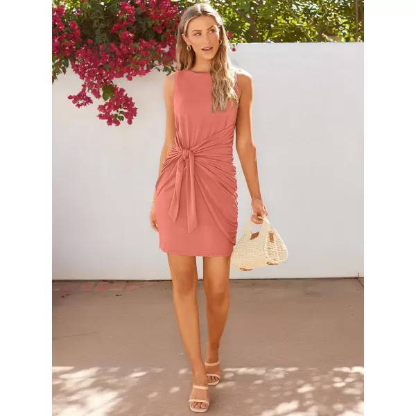 LILLUSORY Women's Casual Sleeveless Bodycon Beach Tank Ruched Mini Dresses