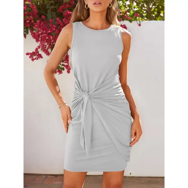 LILLUSORY Women's Casual Sleeveless Bodycon Beach Tank Ruched Mini Dresses