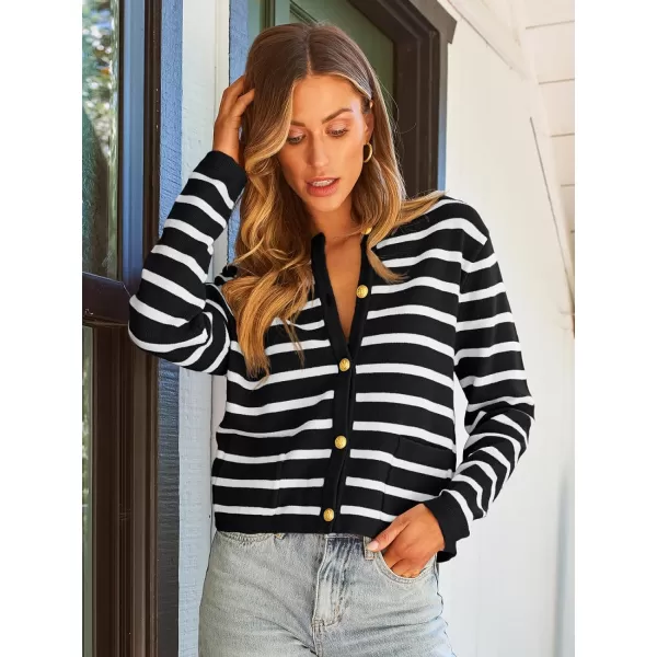LILLUSORY Women's Crew Neck Gold Buttons Cardigan Sweaters Lady Jacket with Patch Pockets