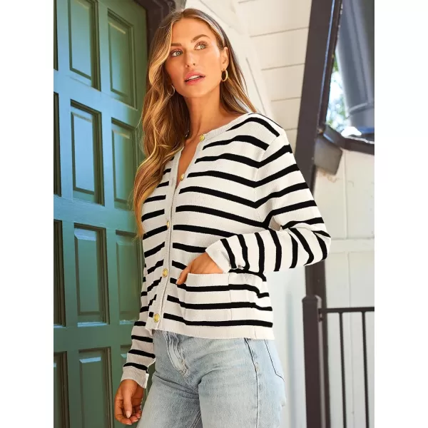 LILLUSORY Women's Crew Neck Gold Buttons Cardigan Sweaters Lady Jacket with Patch Pockets