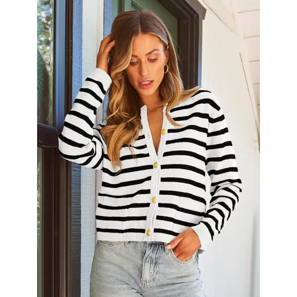 LILLUSORY Women's Crew Neck Gold Buttons Cardigan Sweaters Lady Jacket with Patch Pockets