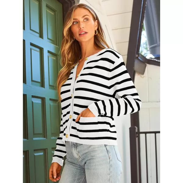LILLUSORY Women's Crew Neck Gold Buttons Cardigan Sweaters Lady Jacket with Patch Pockets