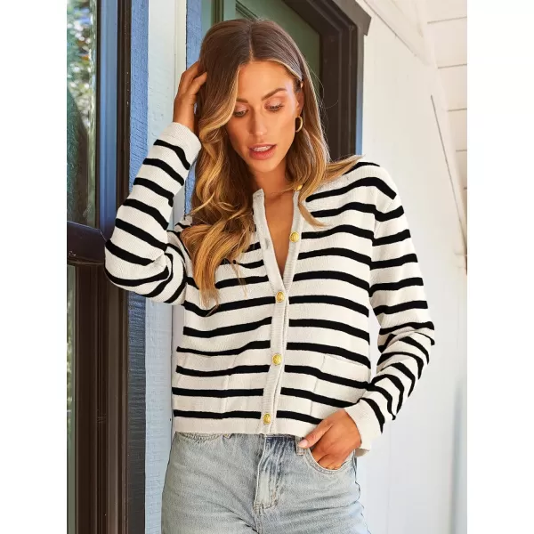 LILLUSORY Women's Crew Neck Gold Buttons Cardigan Sweaters Lady Jacket with Patch Pockets