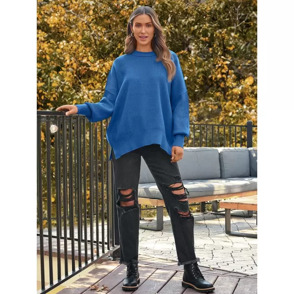 LILLUSORY Women's Crewneck Batwing Long Sleeve Sweaters 2023 Fall Oversized Ribbed Knit Side Slit Pullover Tops
