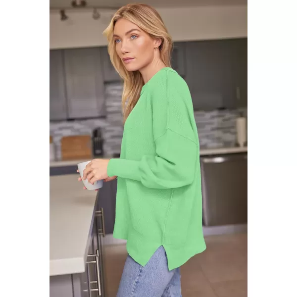 LILLUSORY Women's Crewneck Batwing Long Sleeve Sweaters 2023 Fall Oversized Ribbed Knit Side Slit Pullover Tops