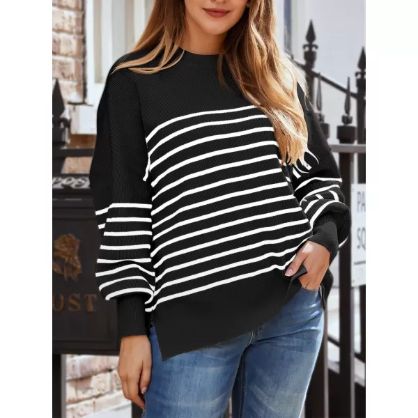 LILLUSORY Women's Crewneck Batwing Long Sleeve Sweaters 2023 Fall Oversized Ribbed Knit Side Slit Pullover Tops