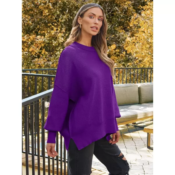 LILLUSORY Women's Crewneck Batwing Long Sleeve Sweaters 2023 Fall Oversized Ribbed Knit Side Slit Pullover Tops