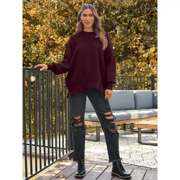 LILLUSORY Women's Crewneck Batwing Long Sleeve Sweaters 2023 Fall Oversized Ribbed Knit Side Slit Pullover Tops