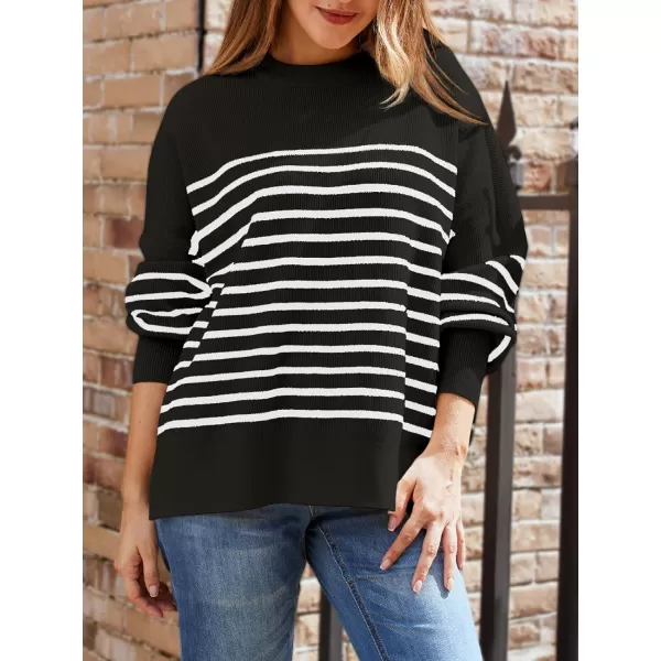 LILLUSORY Women's Crewneck Batwing Long Sleeve Sweaters 2023 Fall Oversized Ribbed Knit Side Slit Pullover Tops