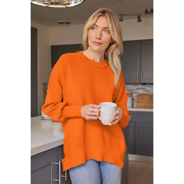 LILLUSORY Women's Crewneck Batwing Long Sleeve Sweaters 2023 Fall Oversized Ribbed Knit Side Slit Pullover Tops